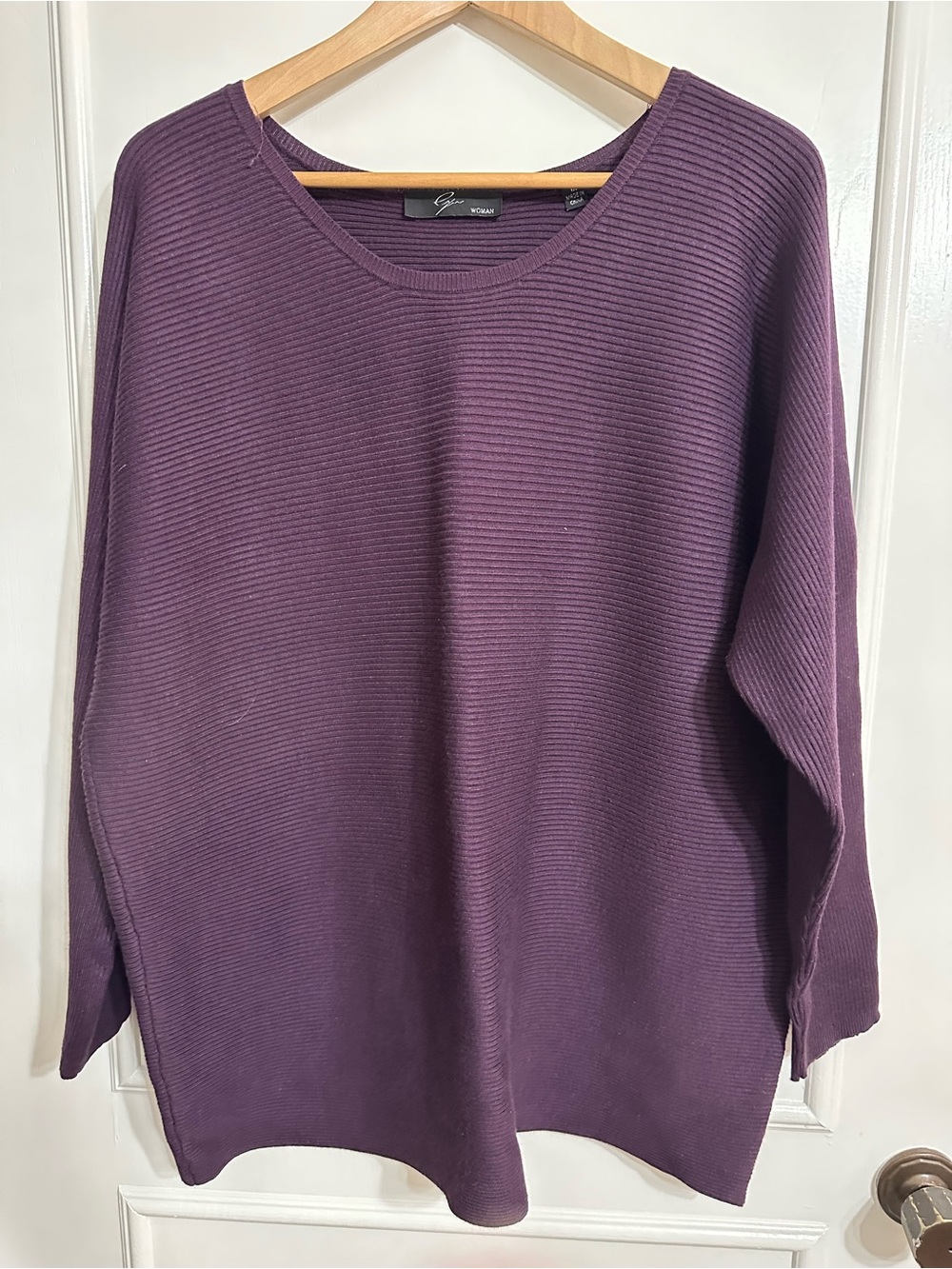 Women's Ribbed Crewneck Smooth Thick Top - Dark Plum